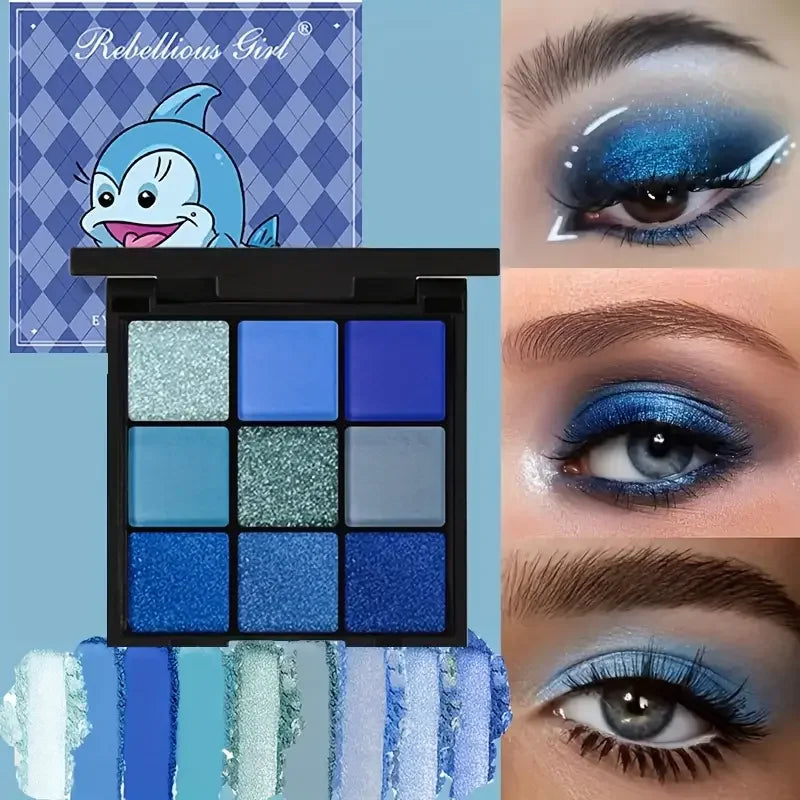 9-color blue eyeshadow palette with matte pearl and glitter finish (photo 2 of 7)