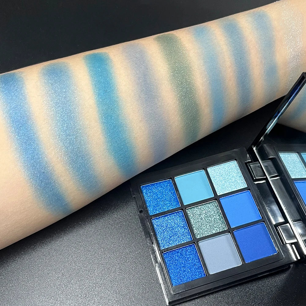 9-color blue eyeshadow palette with matte pearl and glitter finish (photo 5 of 7)