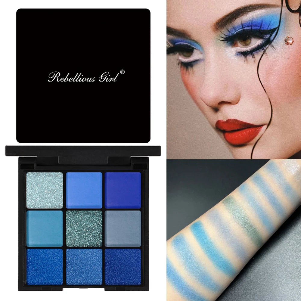 9-color blue eyeshadow palette with matte pearl and glitter finish (photo 7 of 7)
