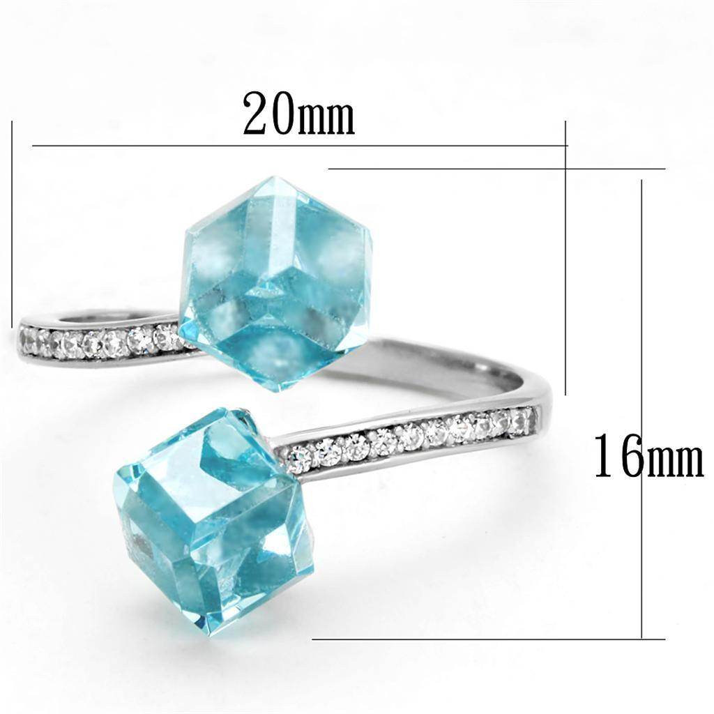 Blue gemstone ring for women featuring two hexagonal stones and a sleek silver band