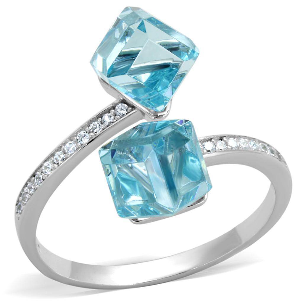 Stylish blue gemstone ring for women featuring two square-cut stones and sparkling accents