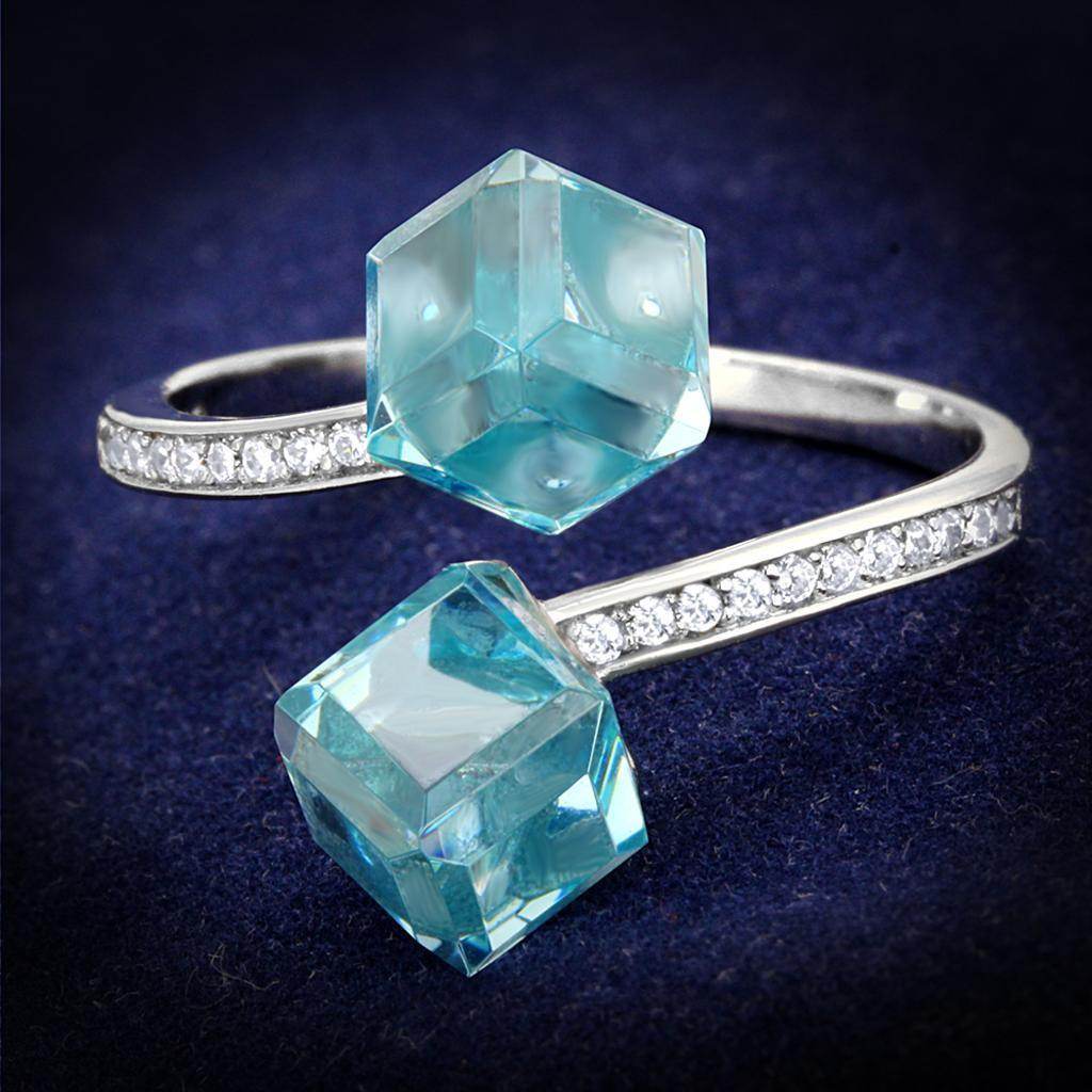 Stunning blue gemstone ring for women with dual cube design and sparkling accents