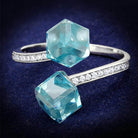 Stunning blue gemstone ring for women with dual cube design and sparkling accents