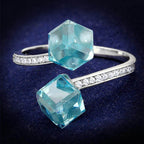 Stunning blue gemstone ring for women with dual cube design and sparkling accents