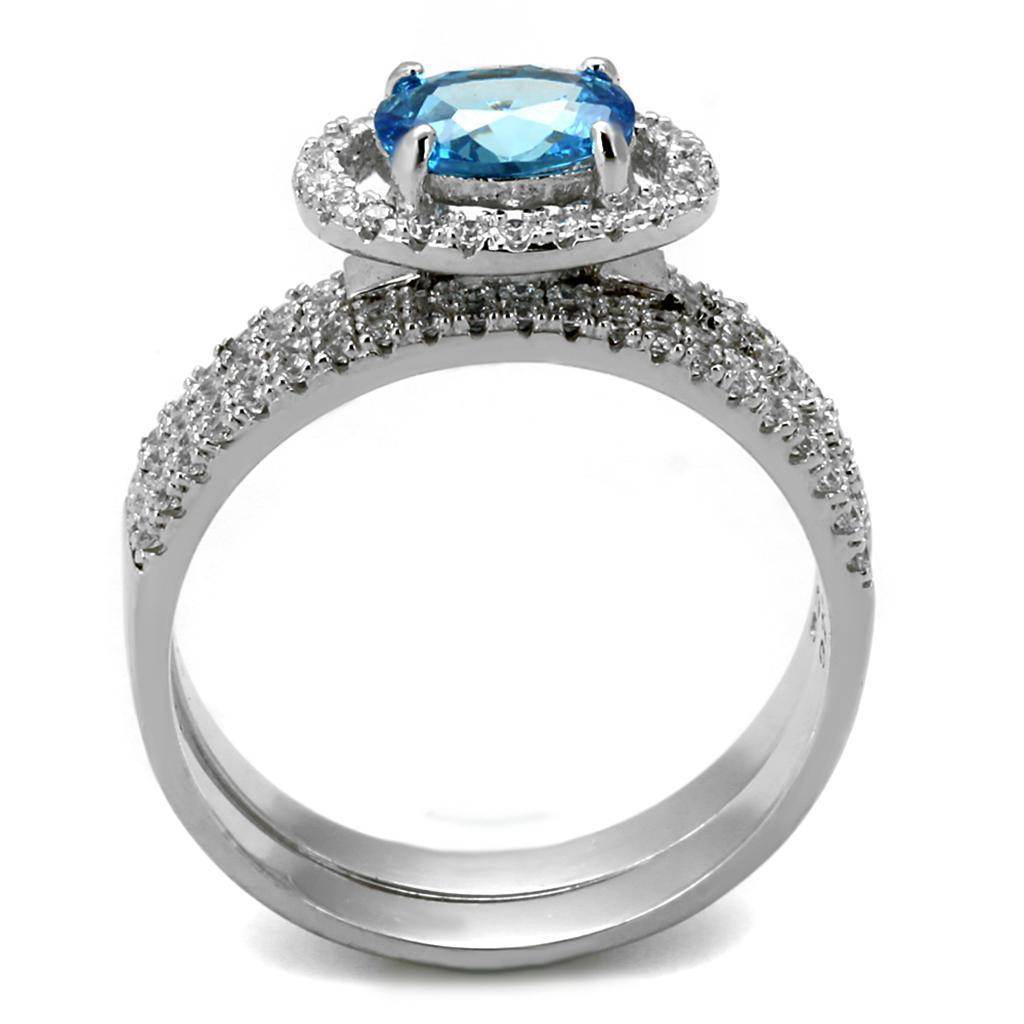 Elegant blue gemstone sterling silver ring for women with sparkling pave accents