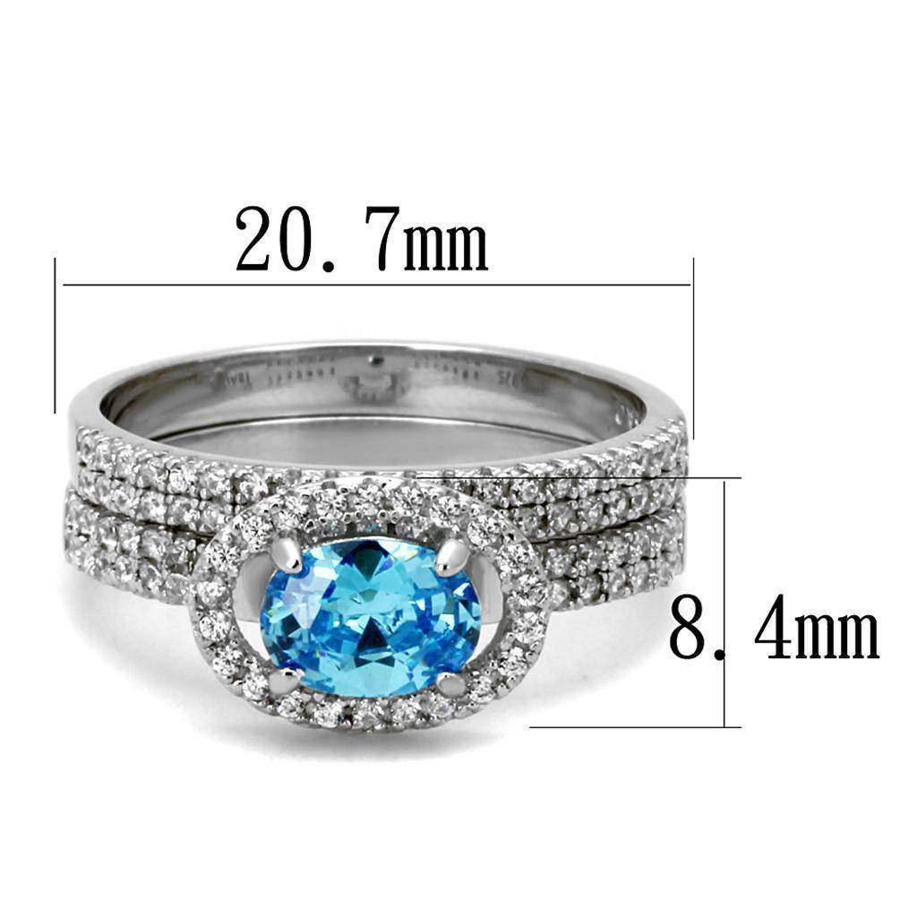 Stunning blue gemstone sterling silver ring for women with detailed diamond accents and dimensions