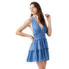 Mustard Seed women's blue halter neck smocked dress with tiered skirt and deep neckline