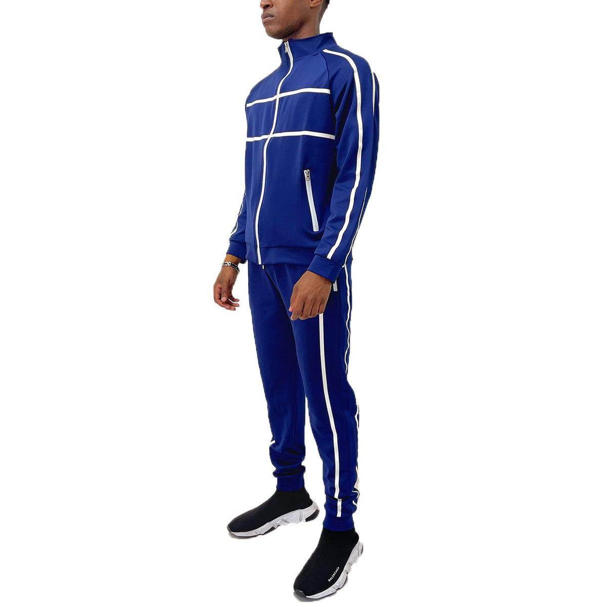 Blue Jordan Tape Track Jacket Jogger Set - VacationGrabs