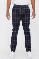 Men's blue multi plaid pants by WEIV, featuring a stylish check pattern suitable for casual wear.