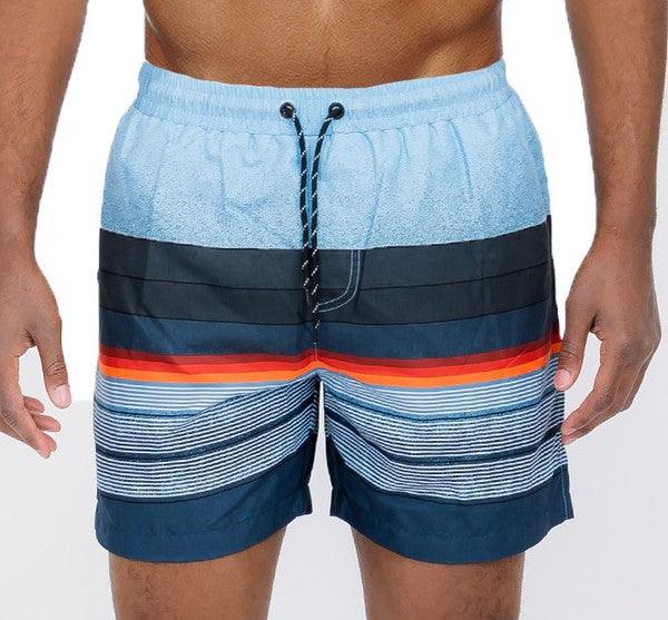 Men's Swimwear Blue Multi Stripes Swim Shorts