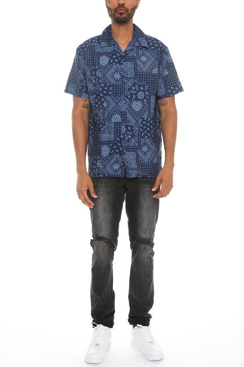 Blue Paisley Print Button Down Shirt - VacationGrabs