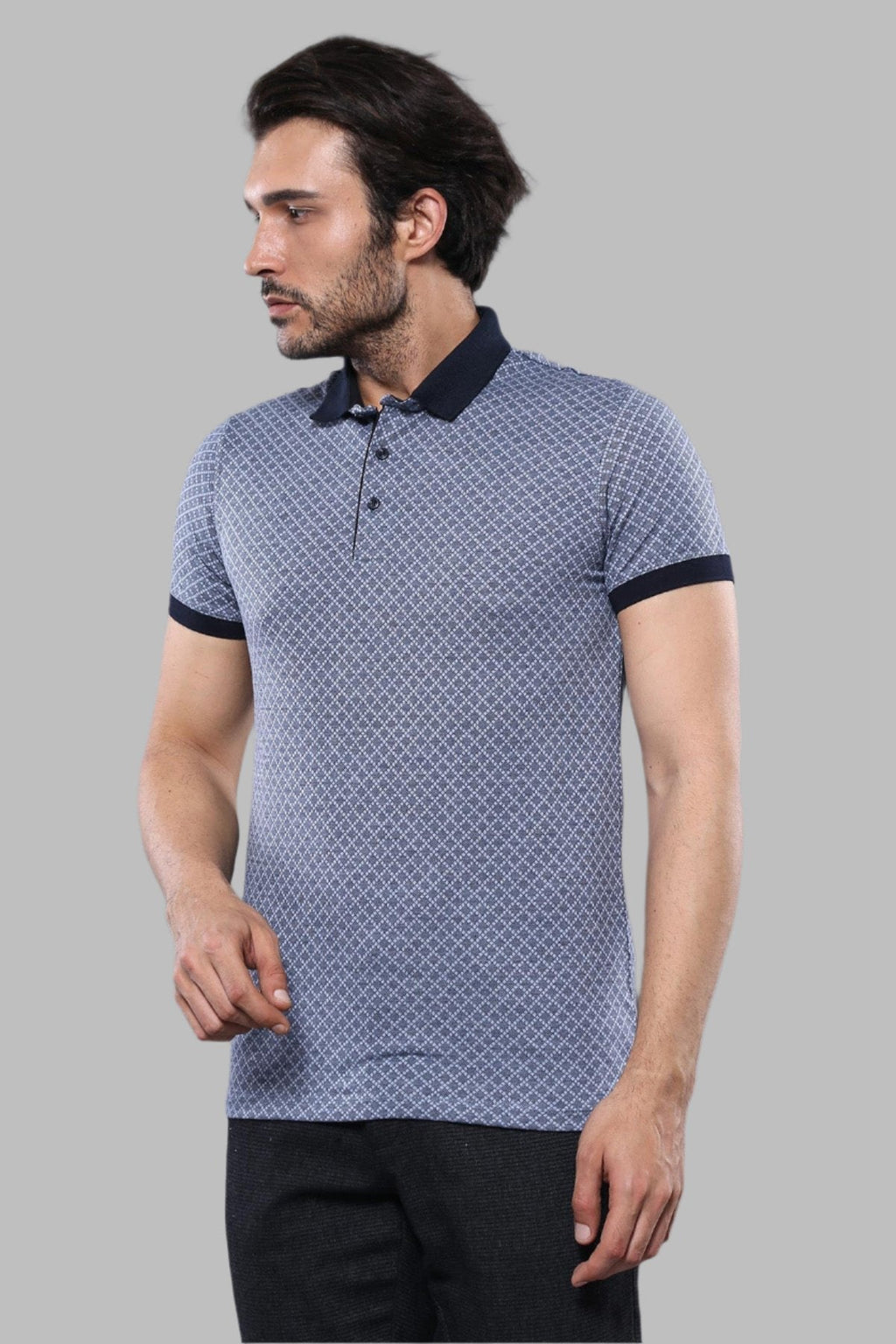 Blue Patterned Polo Men T-Shirt by Wessi – front view
