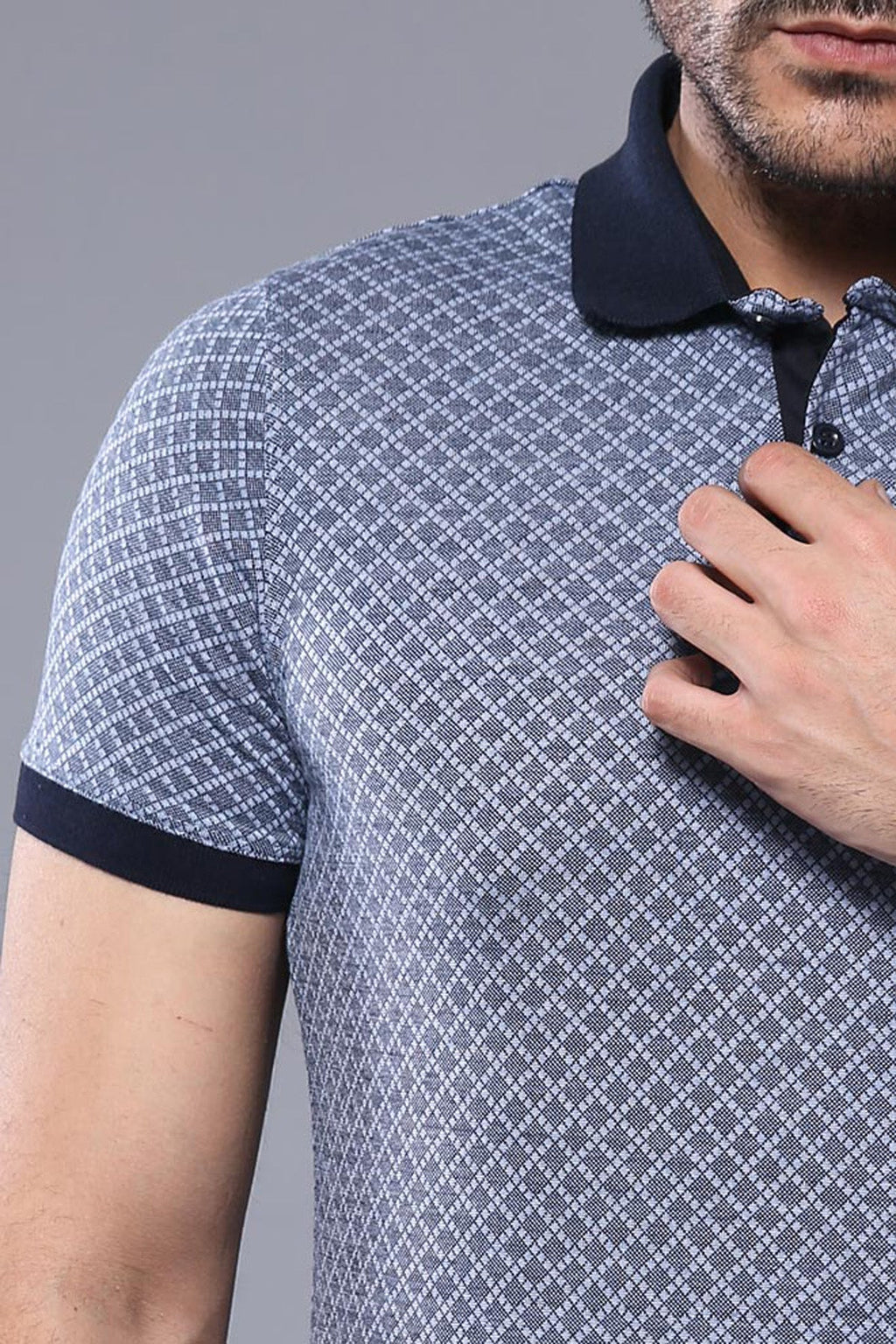 Blue Patterned Polo Men T-Shirt by Wessi – detail view