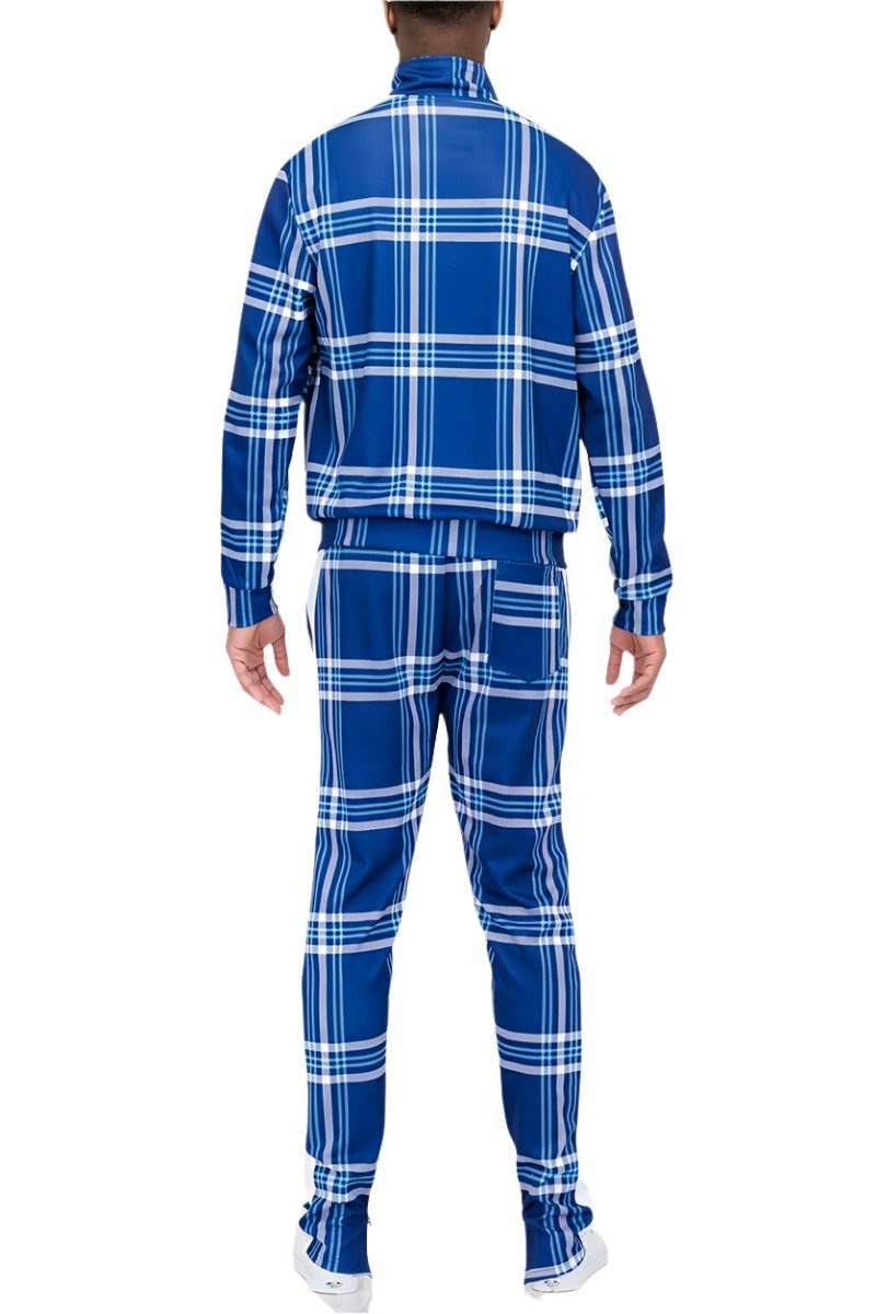 Blue Plaid Track Jacket and Pant Set - VacationGrabs