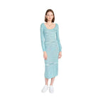 Emory Park blue scoop neck midi dress featuring a comfortable fit and long sleeves