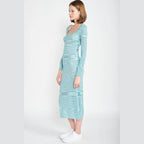 Emory Park blue scoop neck midi dress in a relaxed fit with long sleeves and a ribbed design