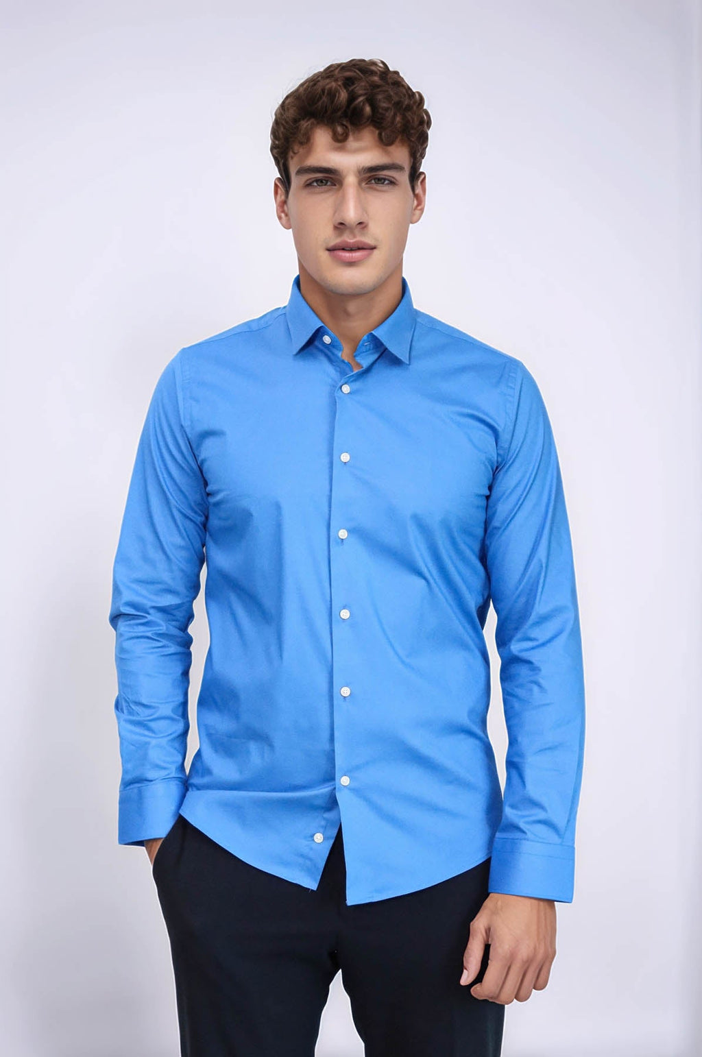 Blue Slim Fit Men's Shirt – front view
