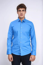 Blue Slim Fit Men's Shirt – side view