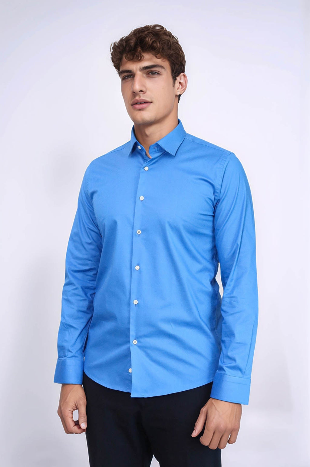 Blue Slim Fit Men's Shirt – styled view