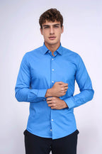 Blue Slim Fit Men's Shirt – close up view