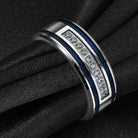 Stylish blue stripe ring for men featuring sparkling stones and a sleek design