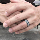 Stylish blue stripe ring for men featuring a sleek design and comfort fit