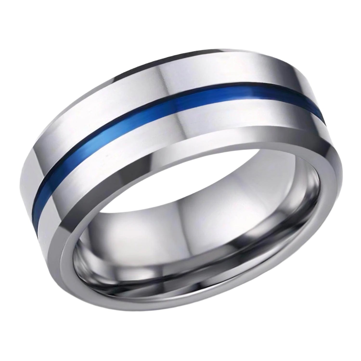 Blue stripe stainless ring for men with a sleek and modern design, perfect for everyday wear