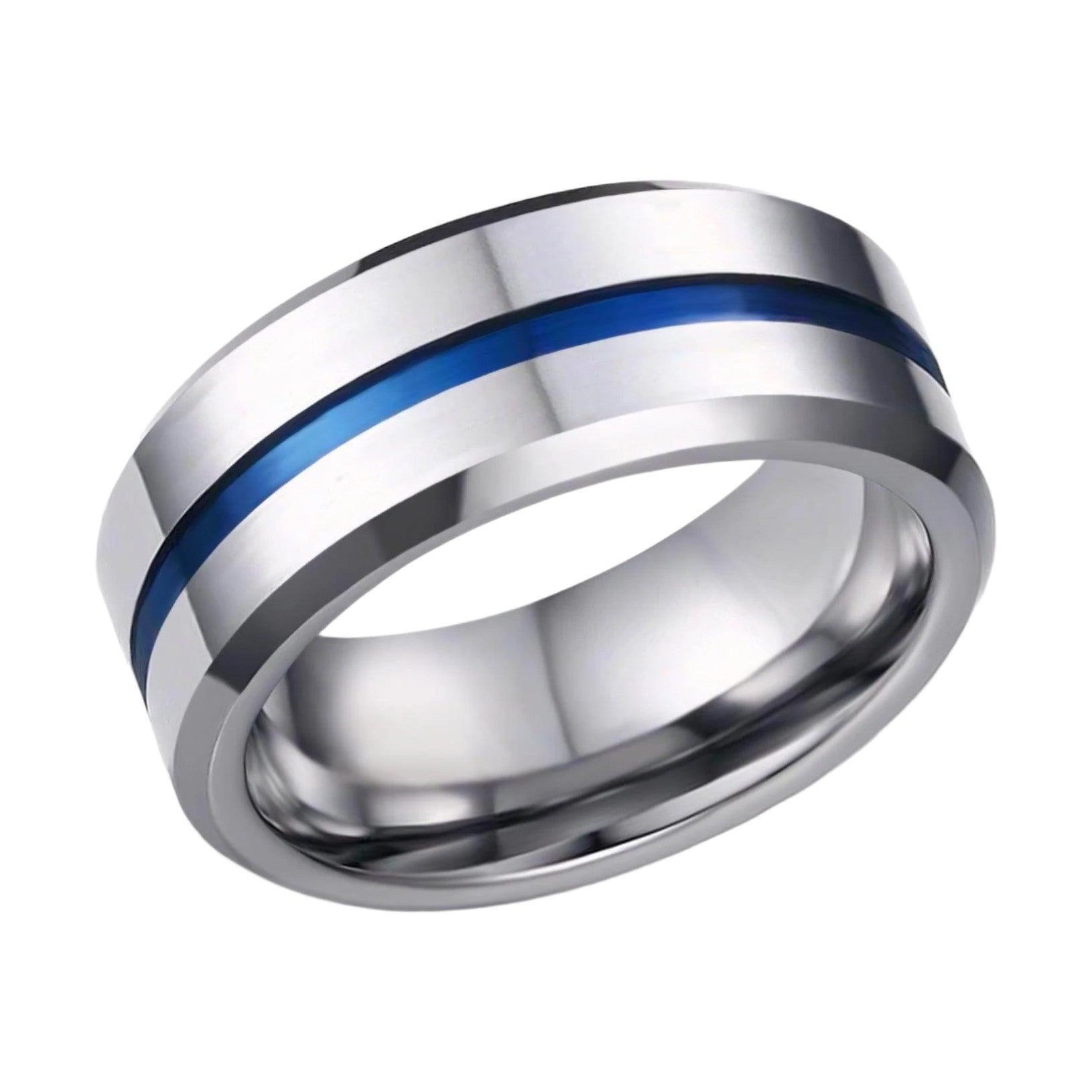 Blue stripe stainless ring for men with a sleek and modern design, perfect for everyday wear