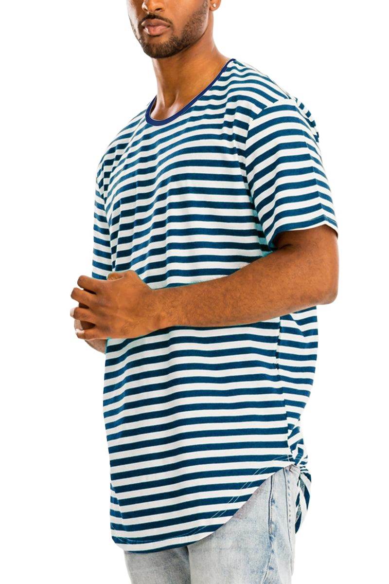 Blue Striped Round Neck Tshirt - VacationGrabs