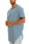 Blue Striped Round Neck Tshirt - VacationGrabs