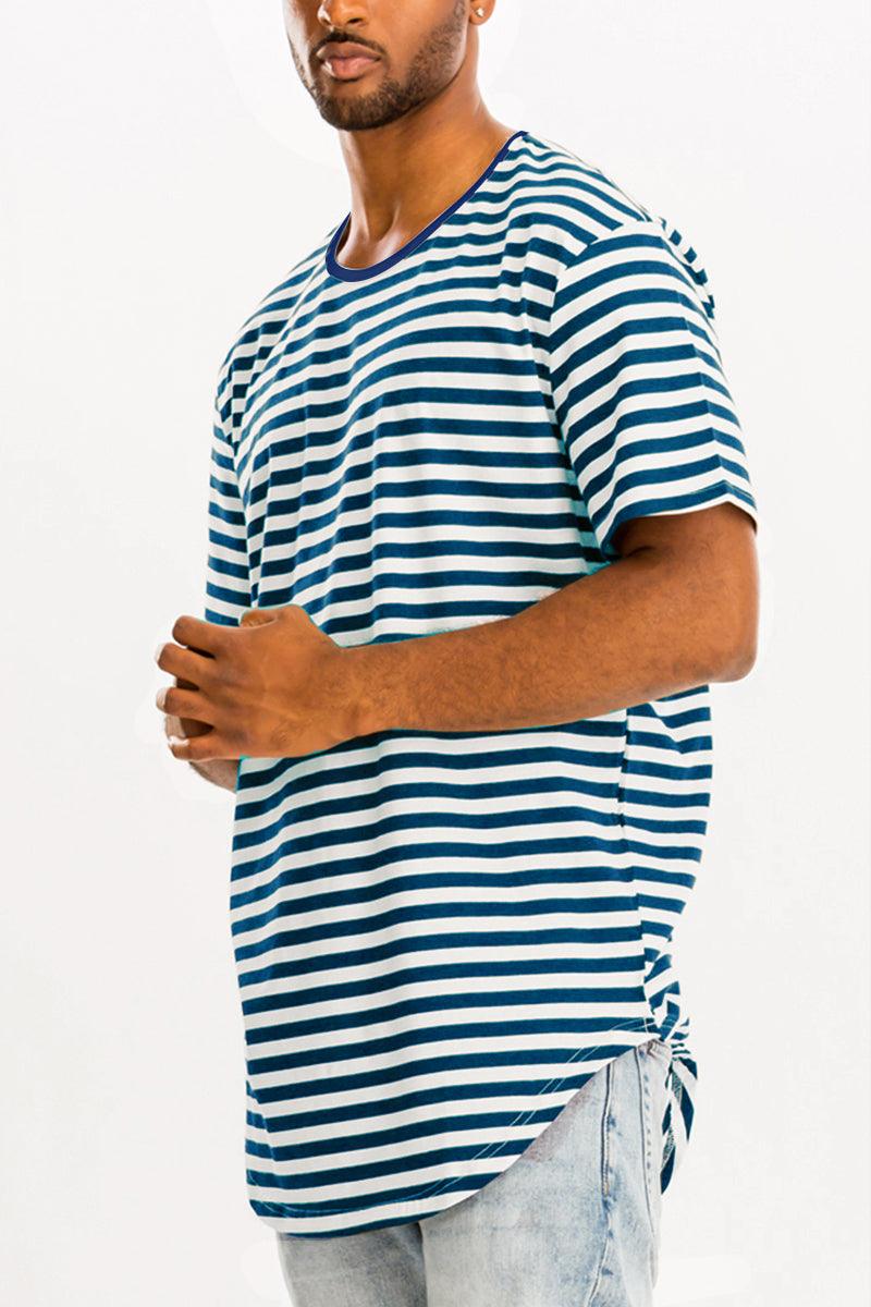 Men's Shirts - Tee's Blue Striped Round Neck Tshirt