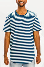 Blue Striped Round Neck Tshirt - VacationGrabs
