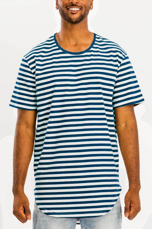Blue Striped Round Neck Tshirt - VacationGrabs