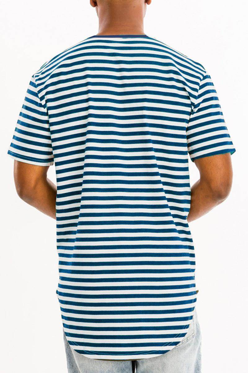 Blue Striped Round Neck Tshirt - VacationGrabs