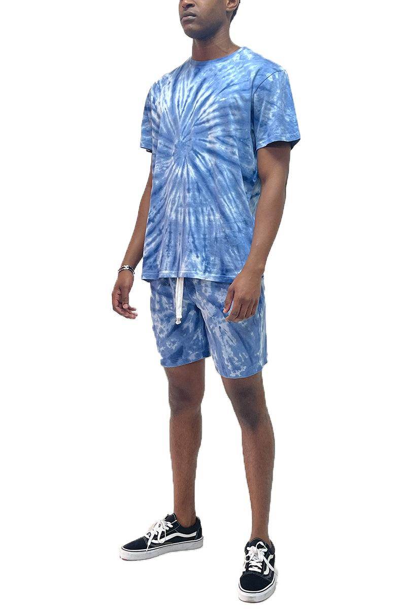 Blue Swirl Tye Dye Tshirt Short Set - VacationGrabs