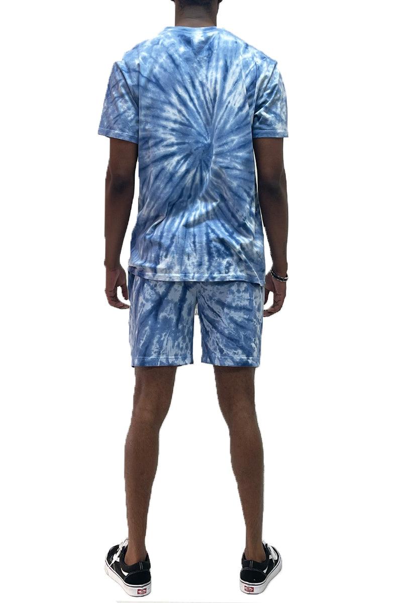 Men's Shorts Blue Swirl Tye Dye Tshirt Short Set