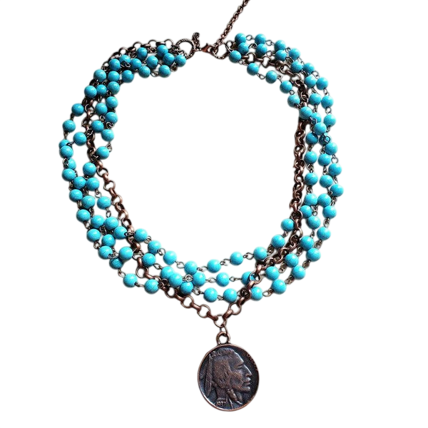 Collier ras-du-cou en turquoise bleue avec pièce indienne