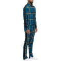 Men's blue yellow track jacket set with stylish plaid design for casual and athletic wear
