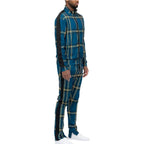 Men's blue yellow track jacket set with stylish plaid design for casual and athletic wear