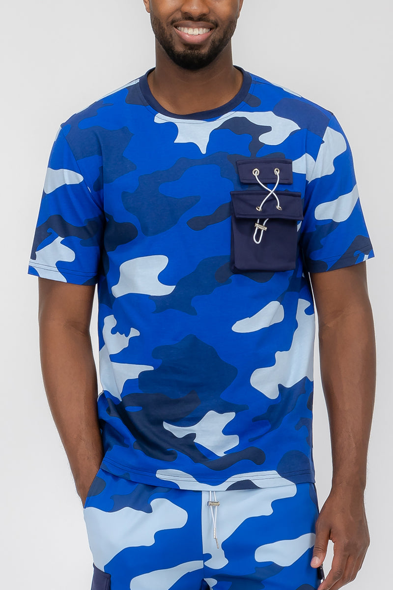 Full Camo Digital Print T-Shirt with Chest Toggle Pocket