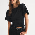 Women's black boat neck top, soft material, perfect for casual outings