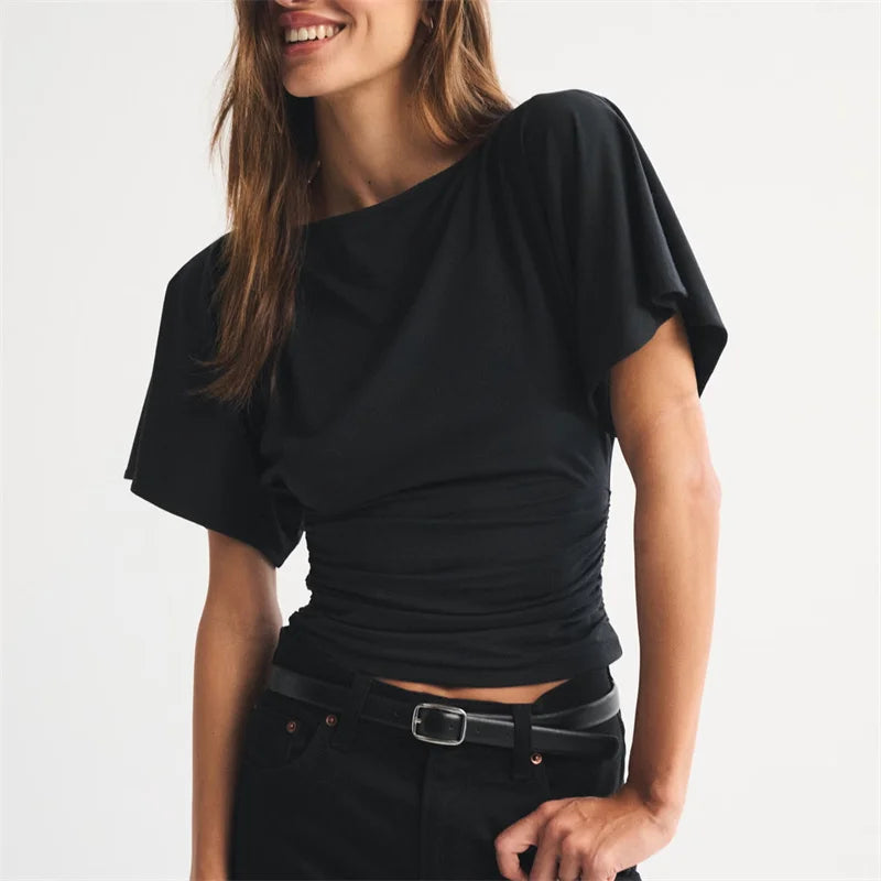 Women's black boat neck top, soft material, perfect for casual outings