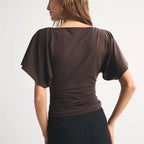 Brown boat neck top for women, stylish and comfortable fit