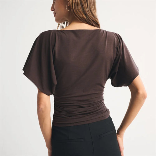 Brown boat neck top for women, stylish and comfortable fit