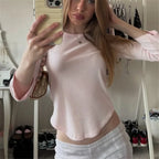 Women's pink boat neck top, lightweight for casual outings