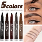Multi-fork liquid eyebrow pen in five colors, travel friendly for easy touch-ups