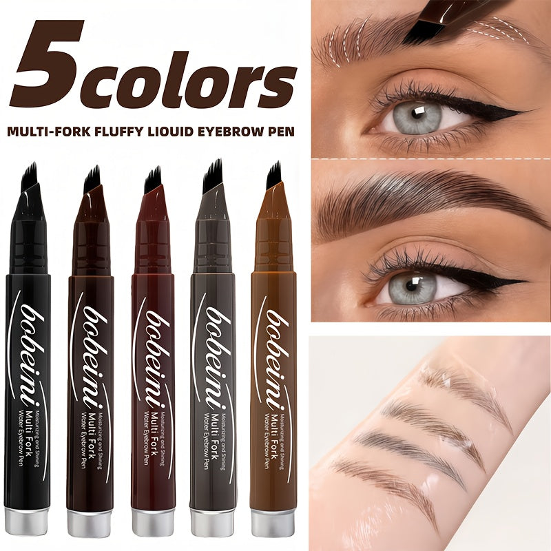 Multi-fork liquid eyebrow pen in five colors, travel friendly for easy touch-ups