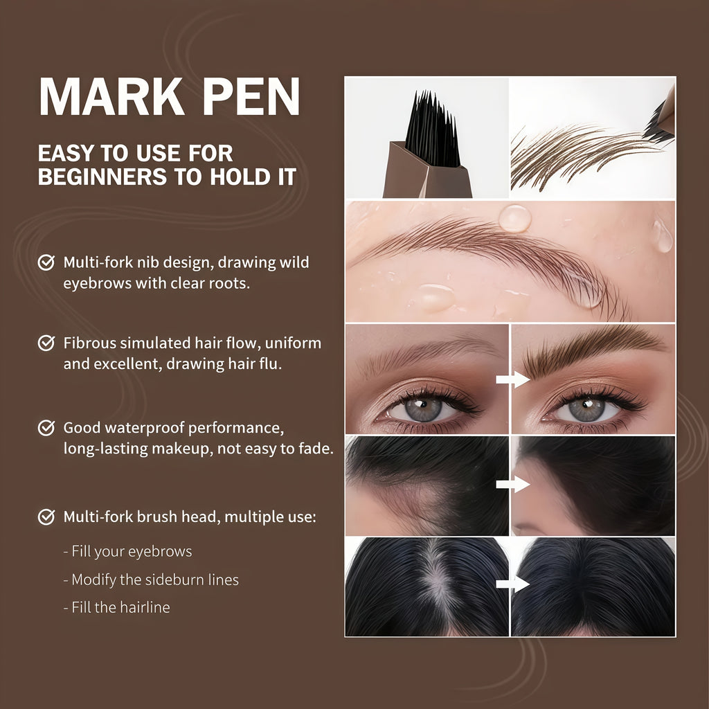 Travel friendly mark pen for brow makeup, multi-fork nib for easy use