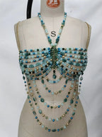 Blue beaded body belly chain for beachwear and summer festivals