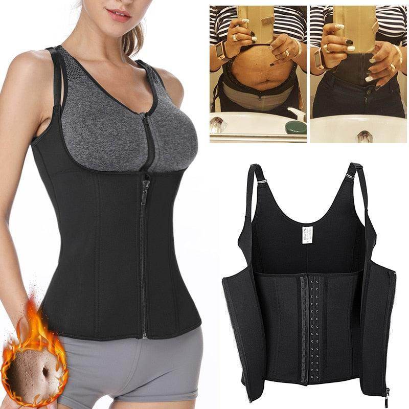 Women's body shaper fitness corset by VacationGrabs with adjustable straps and zipper front for shaping support